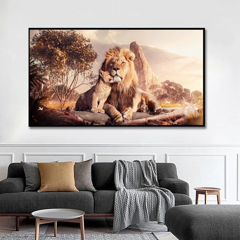 Tableau lion et lionceau