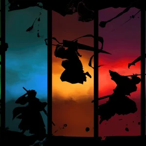 Tableau Bleach Samourais Silhouettes Colorees