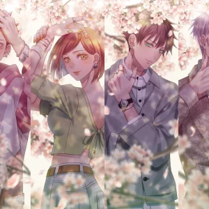 Tableau Jujutsu Kaisen Jeunes Sous Cerisiers