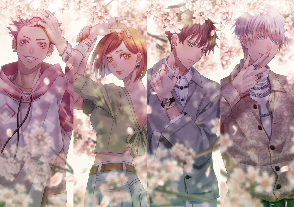 Tableau Jujutsu Kaisen Jeunes Sous Cerisiers