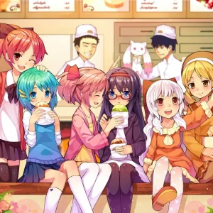 Tableau Magi Madoka Magica Amies Degustant Desserts