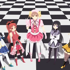 Tableau Magi Madoka Magica Cinq Magiciennes Colorees
