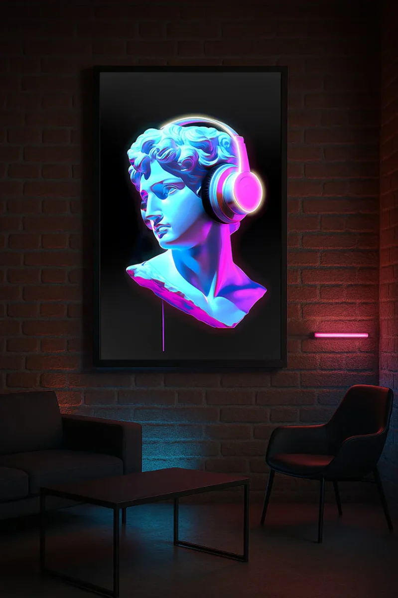 Tableau "Néon Apollo" - Œuvre d'Art Originale avec Éclairage LED - Vaporwave Art Contemporain – Image 3