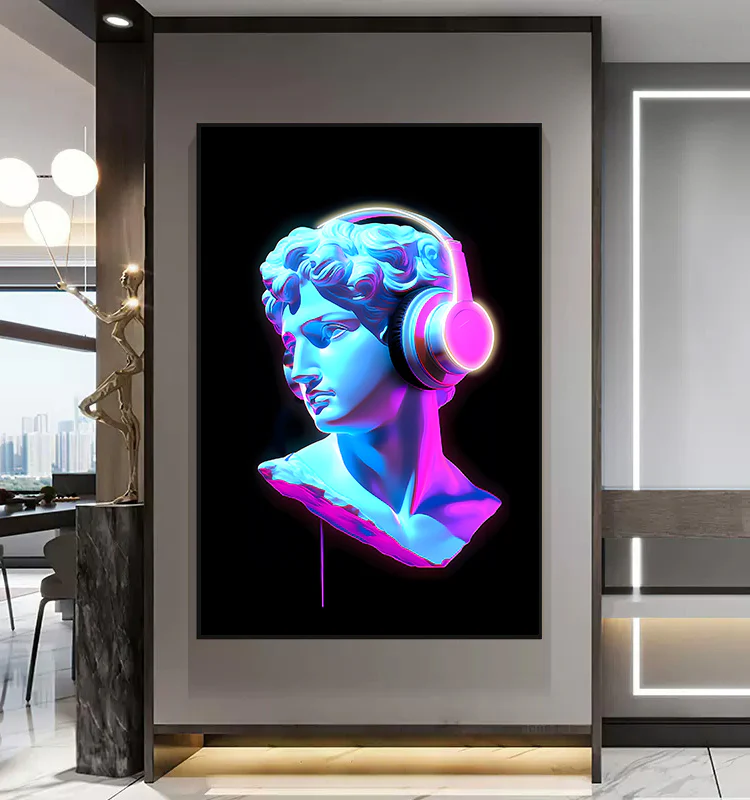 Tableau "Néon Apollo" - Œuvre d'Art Originale avec Éclairage LED - Vaporwave Art Contemporain – Image 5